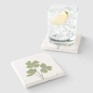 Minimalist Clover Leaf Drawing Green  Stone Coaster