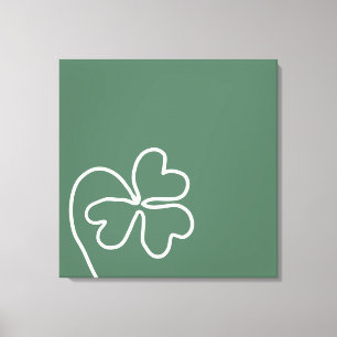 Minimalist Clover Leaf Line Drawing Green  Canvas Print