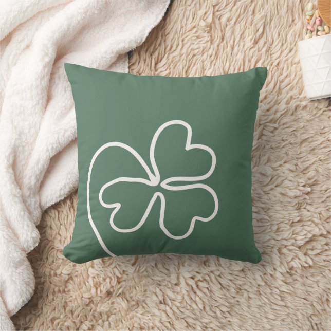 Minimalist Clover Leaf Line Drawing Green  Cushion (Blanket)