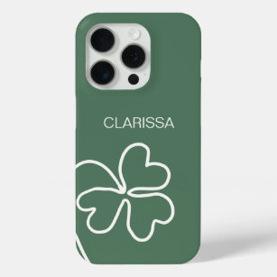 Minimalist Clover Leaf Line Drawing Green Custom  iPhone 15 Pro Case