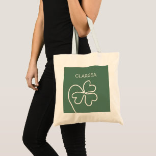 Minimalist Clover Leaf Line Drawing Green Custom Tote Bag