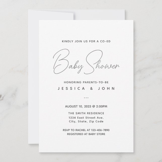 Minimalist Co-Ed Modern Baby Shower Invitation (Front)