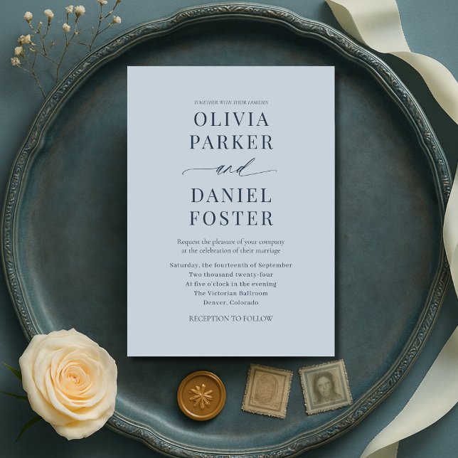 Minimalist Coastal Blue Wedding Invitation (Creator Uploaded)