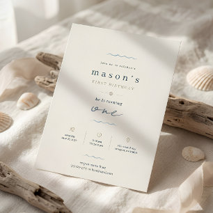 Minimalist Coastal First Birthday Nautical Boy Invitation