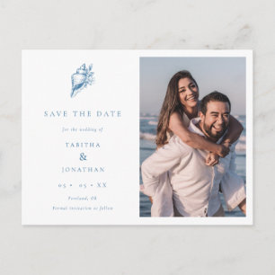 Minimalist Coastal  Floral Seashell Photo Wedding Announcement Postcard