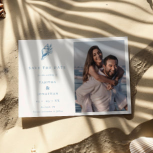 Minimalist Coastal  Floral Seashell Photo Wedding Save The Date