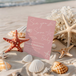 Minimalist Coastal “Sea You Soon Baby” Baby Shower Invitation