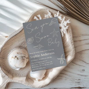 Minimalist Coastal “Sea You Soon Baby” Baby Shower Invitation