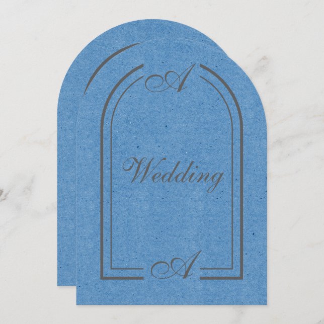 Minimalist Cobalt Blue and Gray Arch Wedding Invitation (Front/Back)
