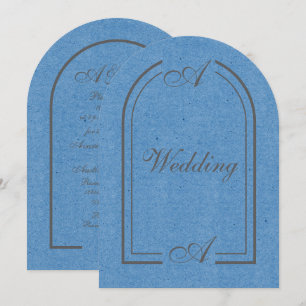 Minimalist Cobalt Blue and Grey Arch Wedding Invitation