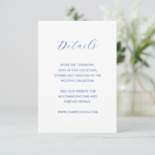 Minimalist Cobalt Blue Modern Wedding Enclosure Card