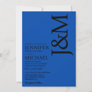 Minimalist Cobalt Blue QR Code on Back Wedding Invitation