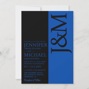Minimalist Cobalt Blue QR Code on Back Wedding Invitation
