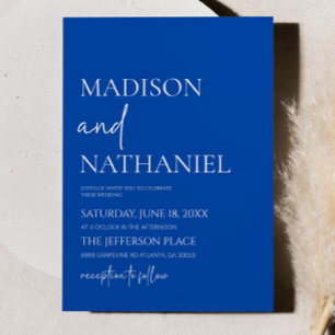 Minimalist Cobalt Blue Simple Elegant Wedding Invitation