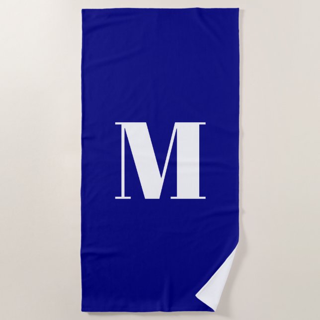 Minimalist cobalt blue white monogram initial  beach towel (Front)