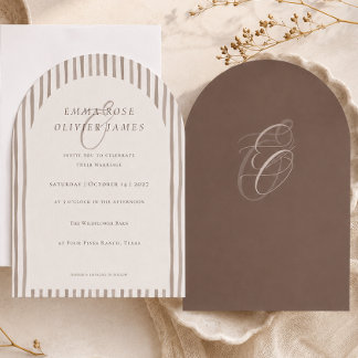 Minimalist Cocoa Brown Arch Wedding Invitation