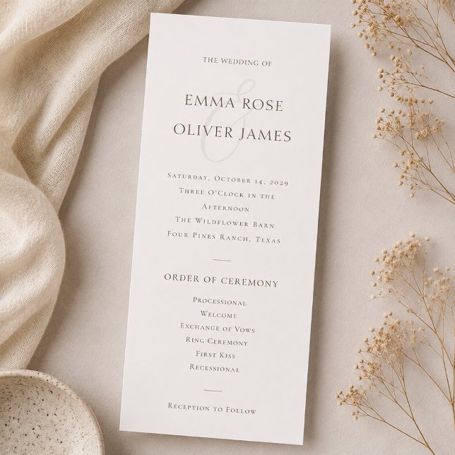 Minimalist Cocoa Brown Service Order Wedding  Programme (Minimalist Cocoa Brown Service Order Wedding Program)