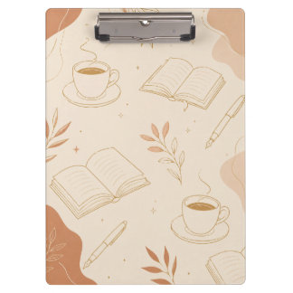 Minimalist Coffee & Books Academia Notebook Clipboard