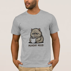 Minimalist Coffee-Loving Cat Illustration T-Shirt