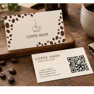 Minimalist Coffee Shop Business Card with QR Code