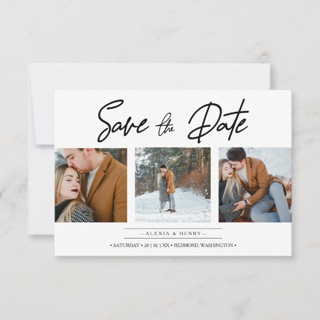 Minimalist Collage 3 Custom Photos Engaged Couple (Front)