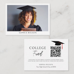 Minimalist College Fund QR Code Graduation Photo Enclosure Card