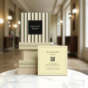 Minimalist Colorful Stripes Retro QR Code Bakery  Square Business Card