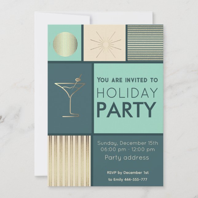 Minimalist colour block cocktail party corporate  invitation (Front)