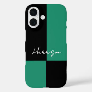 Minimalist Colour Block Green Black Personalised iPhone 16 Case