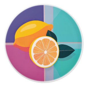 Minimalist Colour Block Lemons Ceramic Knob