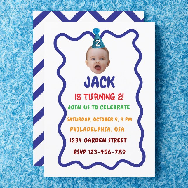 Minimalist Colourful 2nd Birthday Invitation, Face Invitation (Creator Uploaded)