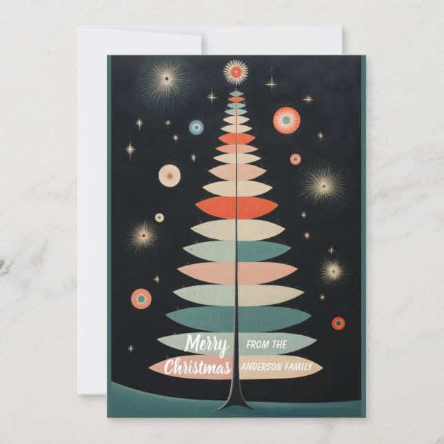 Minimalist Colourful Christmas Tree Holiday Card (Front)