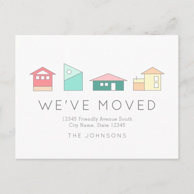Minimalist Colourful Houses Moving Announcement Postcard (Front)