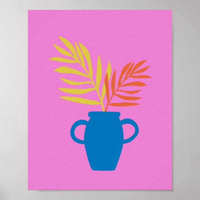 Minimalist Colourful Plant Illustration in Pink Poster (Front)