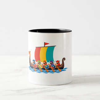 Minimalist Colourful Viking Longboat Rowing on Blu Two-Tone Coffee Mug