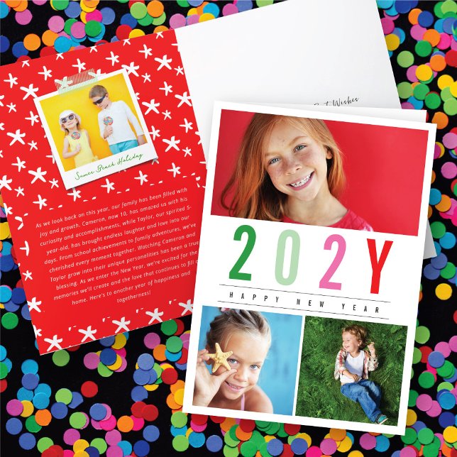 Minimalist Colourful Year 3 Photo Modern Simple Holiday Card (Creator Uploaded)