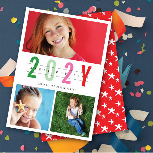 Minimalist Colourful Year 3 Photo Modern Simple Holiday Card