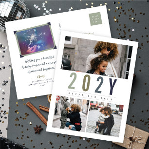 Minimalist Colourful Year 3 Photo Modern Simple Holiday Postcard