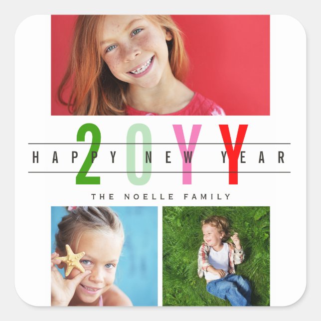Minimalist Colourful Year 3 Photo Modern Simple Square Sticker (Front)