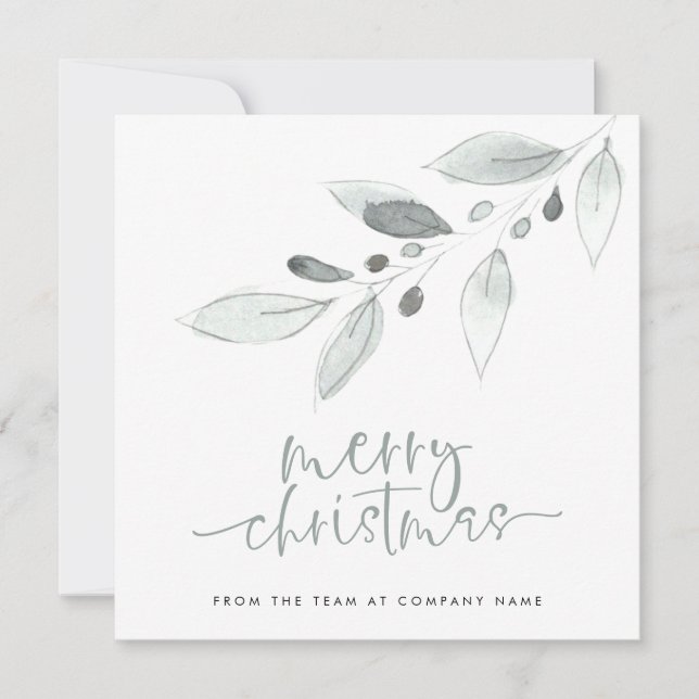 Minimalist Company Logo Foliage Merry Christmas Holiday Card (Front)