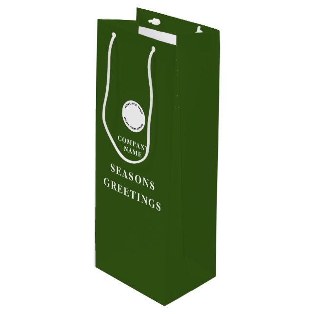 Minimalist Company Logo Name Merry Christmas Green Wine Gift Bag (Front Angled)
