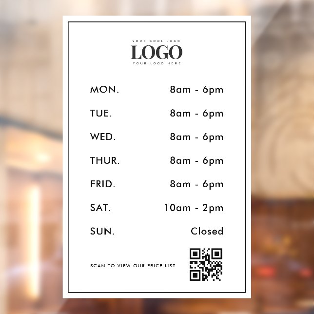 Minimalist Company Logo Opening Hours QR Code Scan Window Cling (Sheet 2)