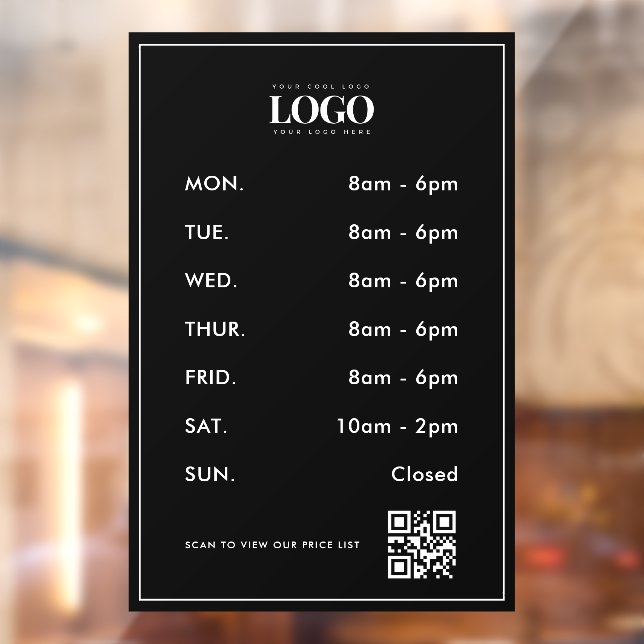 Minimalist Company Logo Opening Hours QR Code Scan Window Cling (Sheet 2)