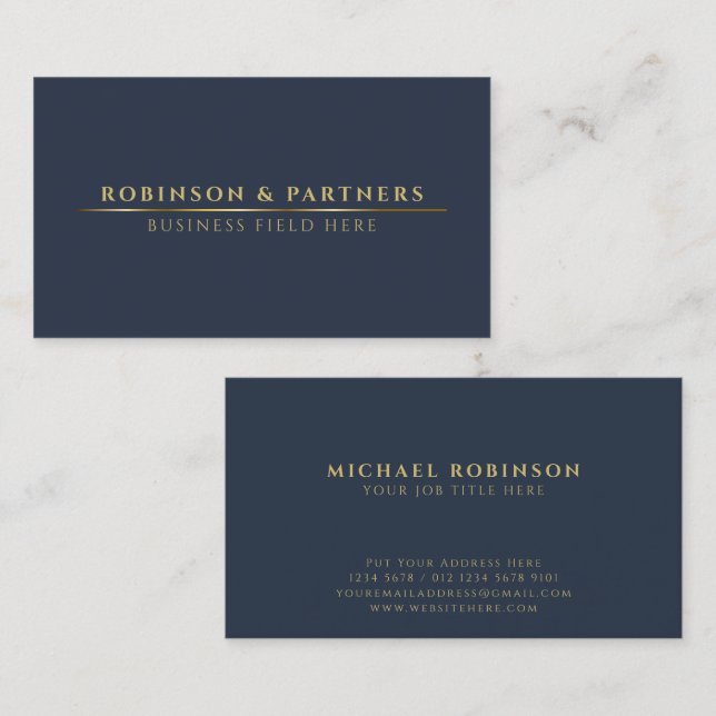 Minimalist Company Name | Gold Line | Dark Blue Business Card (Front/Back)