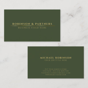 Minimalist Company Name Gold Line Dark Green Business Card