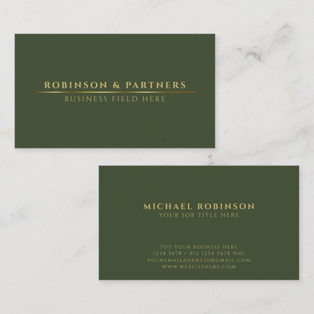 Minimalist Company Name | Gold Line | Dark Green Business Card (Front/Back)