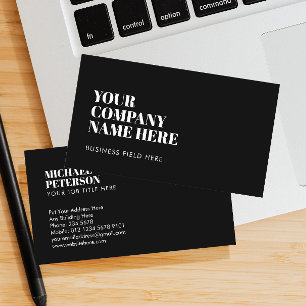 Minimalist Company Name Serif Font on Black Business Card