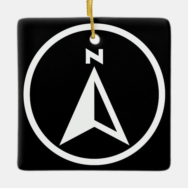 Minimalist Compass North Arrow - Black and White Ceramic Ornament (Front)