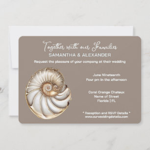 Minimalist Conch Shell Beach Wedding Invitation