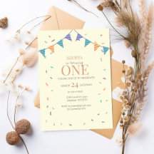 Minimalist Confetti 1st Birthday Invitation 